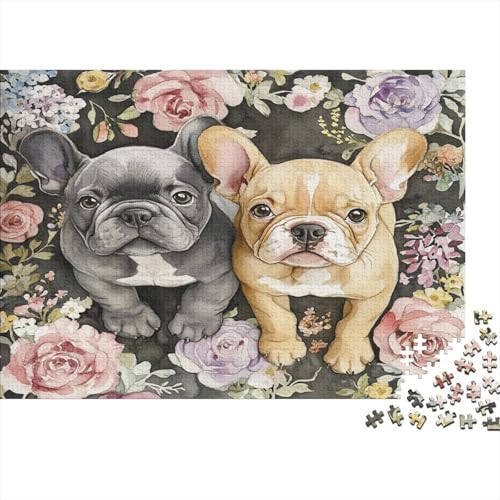 Aquarellblumen 1000pcs (75x50cm) Erwachsenenpuzzle - French BullHund Welpe DIY-Puzzlespielzeug von kaiyun