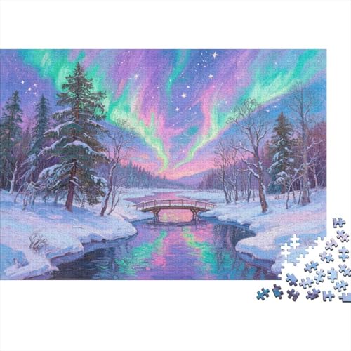 Aurora, Schnee, Brücke und fließendes Wasser Rätsel Für Erwachsene |Ölmalerei| Familienspaß-Puzzles 1000pcs (75x50cm) von kaiyun