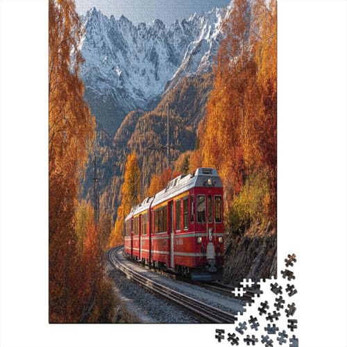 Autumn Baums Zugpendel durch die Berge1000 Teile: Unmögliches Puzzle Für Erwachsene, Spiele, Geschenke, Kinder, Herausforderungs70x50cm/1000pcs von kaiyun