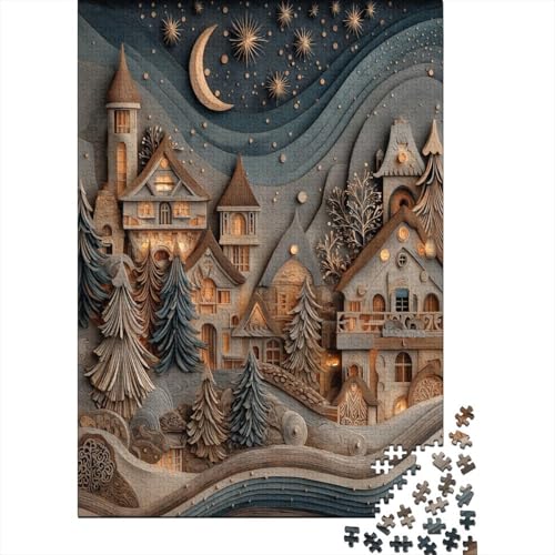 Bäume, Häuser, Sternenhimmel, Mondlicht, Fluss Puzzle 1000 Teile Für Erwachsene, Lernspiele, Heimdekoration38x26cm/1000pcs von kaiyun