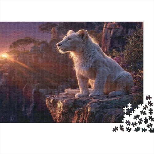 Beautiful Weiß Löweess Sitting on The Edge of A Cliff 1000pcs (75x50cm) Erwachsenenpuzzle - DIY-Puzzlespielzeug von kaiyun