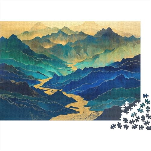 Bergs,Goldener Fluss Gemusterte Nachhaltige Für Erwachsene Hochwertige Holzspielpuzzles 1000pcs (75x50cm) von kaiyun