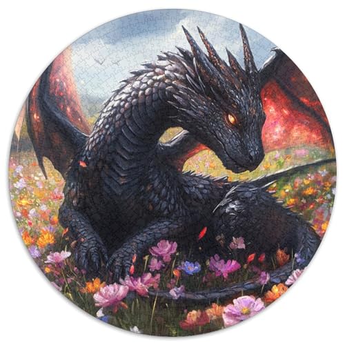 Black Drache,Flower Field Gemusterte Nachhaltige Für Erwachsene Hochwertige Holzspielpuzzles 1000pcs (67.5x67.5cm) von kaiyun