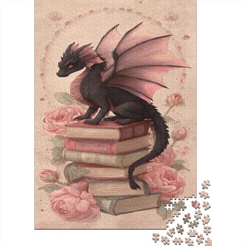 Black Drache with Pink Wings 38x26cm/1000pcs Puzzles, Die Für Erwachsene Und Personen Ab 14 Jahren Geeignet Sind Alte Bücher von kaiyun