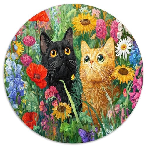 Black Katze, Orange Tabby, Colorful Blumen1000 Teile: Unmögliches Puzzle Für Erwachsene, Spiele, Geschenke, Kinder, Herausforderungs1000pcs (67.5x67.5cm) von kaiyun