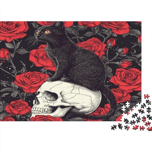Black Katze, White Totenkopf 1000pcs (75x50cm) Puzzle, Lernspiel Impossible Gothic Art Rote Roses Herausforderungsspielzeug Für Erwachsene Teenager von kaiyun