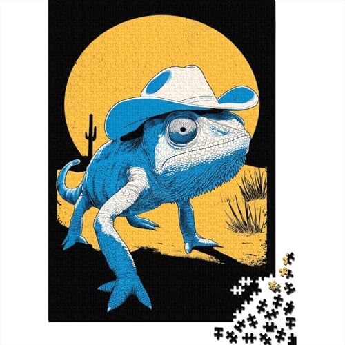 Blau-weißes Chamäleon mit Cowboyhut1000 Teile: Unmögliches Puzzle Für Erwachsene, Spiele, Geschenke, Kinder, Herausforderungs38x26cm/1000pcs von kaiyun