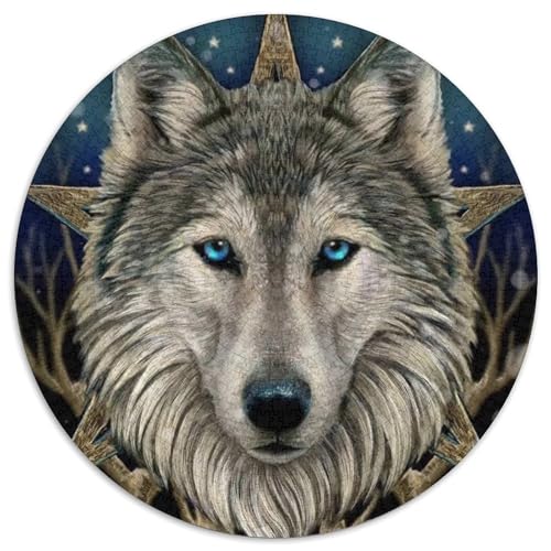 Blauäugiger Wolf,Stars Gemusterte Nachhaltige Für Erwachsene Hochwertige Holzspielpuzzles 1000pcs (67.5x67.5cm) von kaiyun