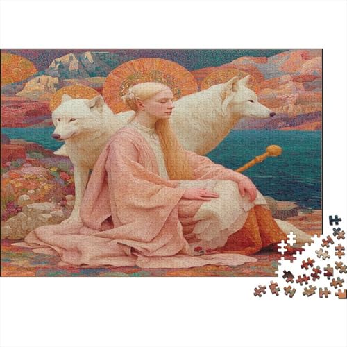 Blonde Frau 1000pcs (75x50cm) Puzzle, Lernspiel Impossible Zwei weiße Wölfe Herausforderungsspielzeug Für Erwachsene Teenager von kaiyun