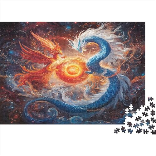 Blue Drache and Red Phönix 1000pcs (75x50cm) Erwachsenenpuzzle - Leuchtend roter Ball DIY-Puzzlespielzeug von kaiyun