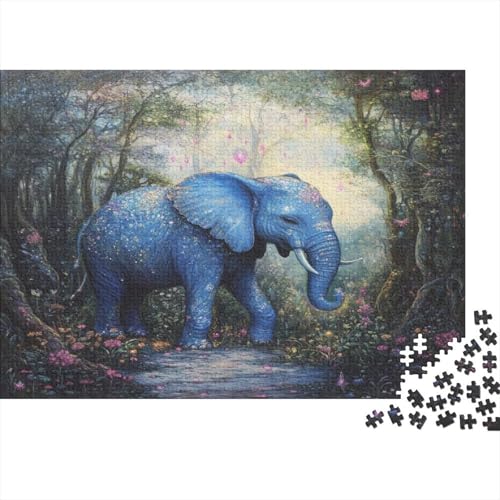 Blue Elefant,Wald Gemusterte Nachhaltige Für Erwachsene Hochwertige Holzspielpuzzles 1000pcs (75x50cm) von kaiyun