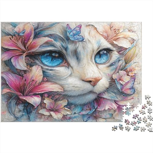 Blue-Eyed Katze's 1000pcs (75x50cm) Puzzle, Lernspiel Impossible Lilien und Schmetterlinge Herausforderungsspielzeug Für Erwachsene Teenager von kaiyun