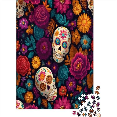 Blume Pattern Zuckerschädel1000 Teile: Unmögliches Puzzle Für Erwachsene, Spiele, Geschenke, Kinder, Herausforderungs38x26cm/1000pcs von kaiyun