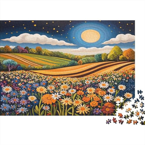 Blumenfeld 1000pcs (75x50cm) Schwer Puzzle Lernspiel Impossible Full Mond Night Herausforderung Spielzeug Für Erwachsene Kinder von kaiyun