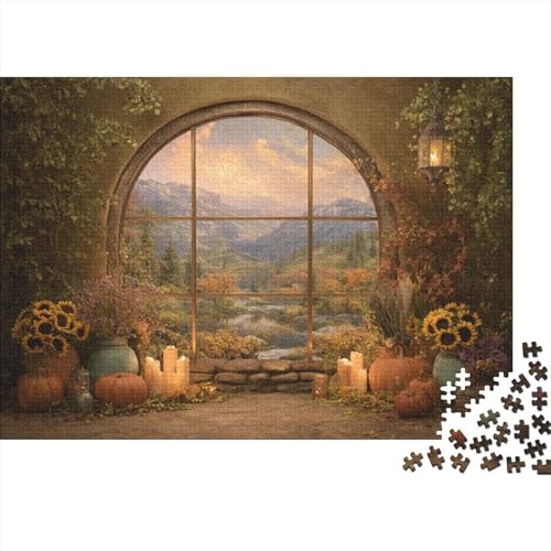 Bogenfenster- Pumpkins, Candles, SunBlumen 1000pcs (75x50cm) Puzzle, Lernspiel Impossible Herausforderungsspielzeug Für Erwachsene Teenager von kaiyun