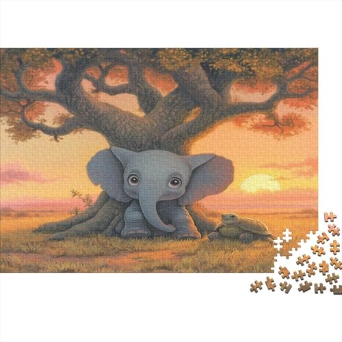 Brown Elefant 1000pcs (75x50cm) Schwer Puzzle Lernspiel Impossible Green Feld Sonnenblumes Herausforderung Spielzeug Für Erwachsene Kinder von kaiyun