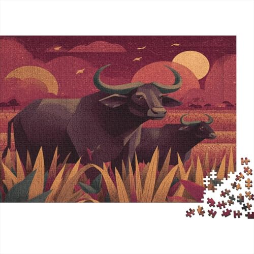 Büffel-Illustration 1000pcs (75x50cm) Schwer Puzzle Lernspiel Impossible Herausforderung Spielzeug Für Erwachsene Kinder von kaiyun