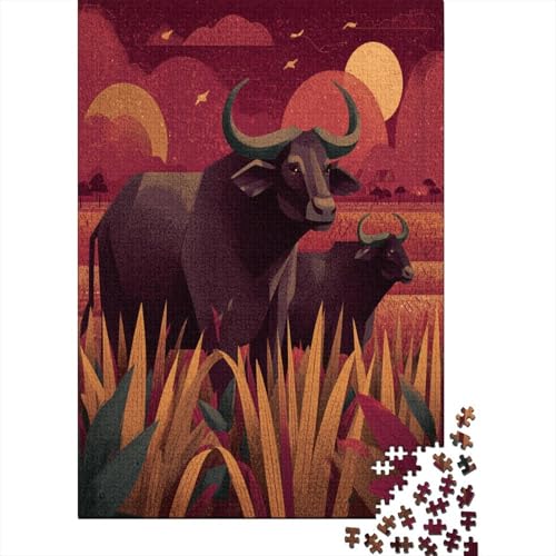Büffelillustration1000 Teile: Unmögliches Puzzle Für Erwachsene, Spiele, Geschenke, Kinder, Herausforderungs38x26cm/1000pcs von kaiyun