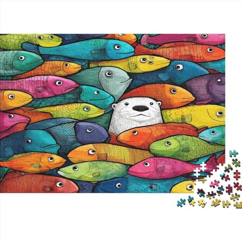 Bunte Fische,Otter Gemusterte Nachhaltige Für Erwachsene Hochwertige Holzspielpuzzles 1000pcs (75x50cm) von kaiyun