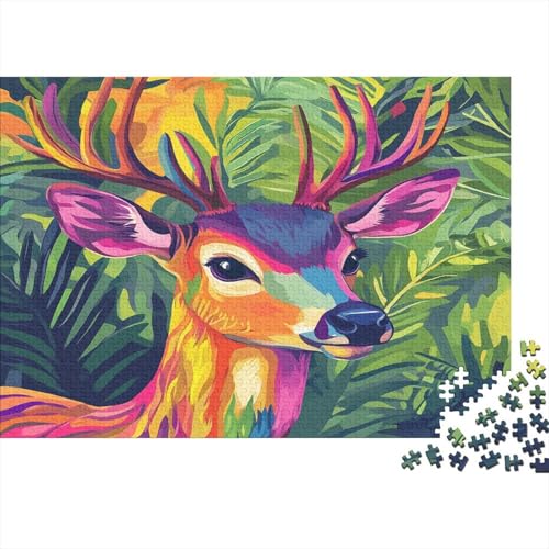 Bunter Hirsch 1000pcs (75x50cm) Puzzles, Die Für Erwachsene Und Personen Ab 14 Jahren Geeignet Sind Tropischer Dschungel von kaiyun