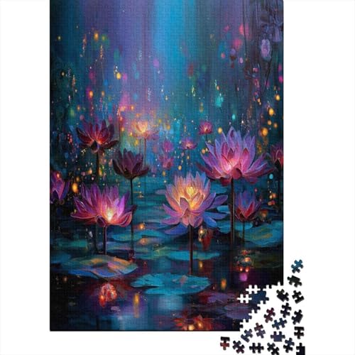 Buntes Lotus Puzzle 1000 Teile, Lernspiel, Unmöglich Licht steigt im Teich auf, Anspruchsvolles Spielzeug Für Erwachsene Und Kinder Ab 14 Jahren 38x26cm/1000pcs von kaiyun