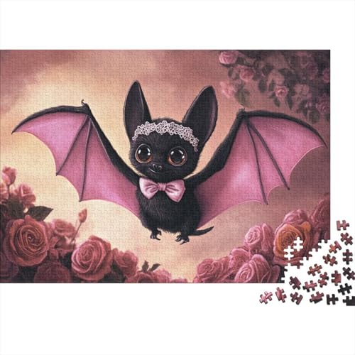 Cartoon-Fledermaus Rätsel Für Erwachsene |Rosa Flügel mit Fliege und Spitzenstirnband| Familienspaß-Puzzles 1000pcs (75x50cm) von kaiyun