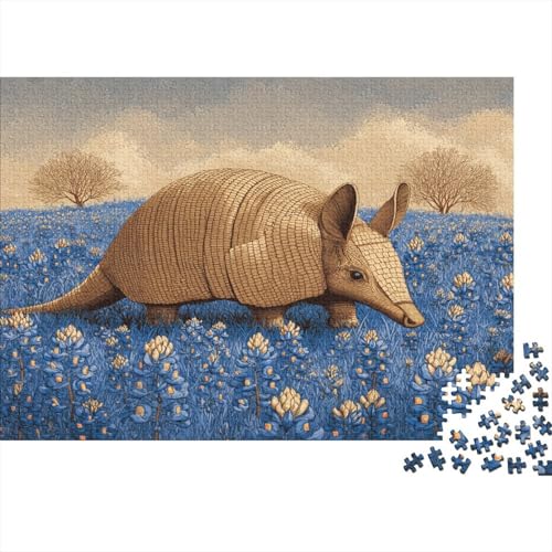 Cartoon-Gürteltier im Chrysanthemenfeld, Gemusterte Nachhaltige Für Erwachsene Hochwertige Holzspielpuzzles 1000pcs (75x50cm) von kaiyun