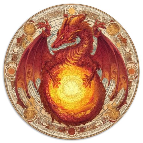 Circular Patterns and Runes,Red Drache,1000pcs (67.5x67.5cm),DIY-Puzzle Für Erwachsene von kaiyun