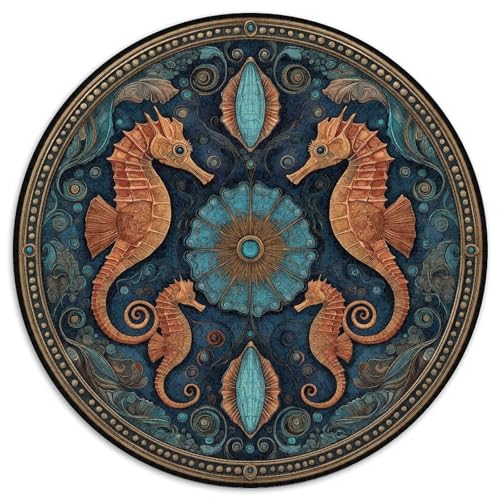 Colorful Circular Mandala-Stil with Fish and Seahorse 1000pcs (67.5x67.5cm) Puzzle, Lernspiel Impossible Herausforderungsspielzeug Für Erwachsene Teenager von kaiyun