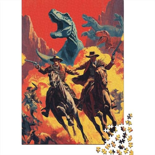Cowboy mit weitem Kopftuch Hut mit Krempe und Tyrannosaurus Rex Puzzle 1000 Teile Für Erwachsene, Lernspiele, Heimdekoration70x50cm/1000pcs von kaiyun