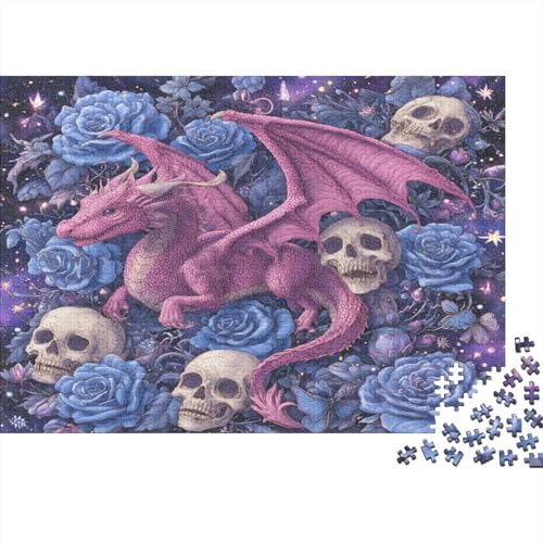 Cute Pink Drache 1000pcs (75x50cm) Schwer Puzzle Lernspiel Impossible Totenkopf und Blaue Rosen Herausforderung Spielzeug Für Erwachsene Kinder von kaiyun
