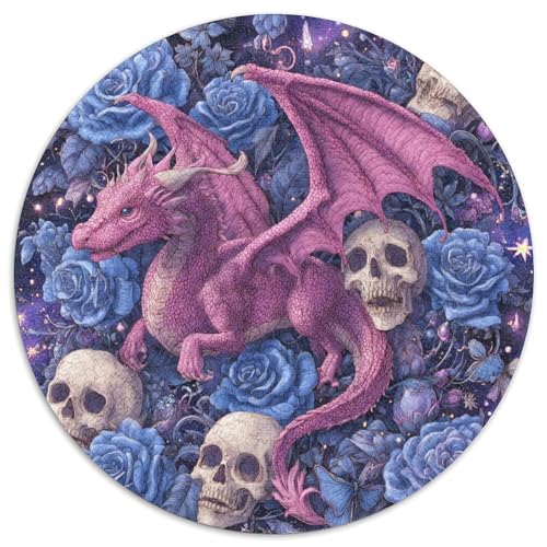 Cute Pink Drache Totenkopf and Blue Roses Puzzle 1000 Teile Für Erwachsene, Lernspiele, Heimdekoration1000pcs (67.5x67.5cm) von kaiyun
