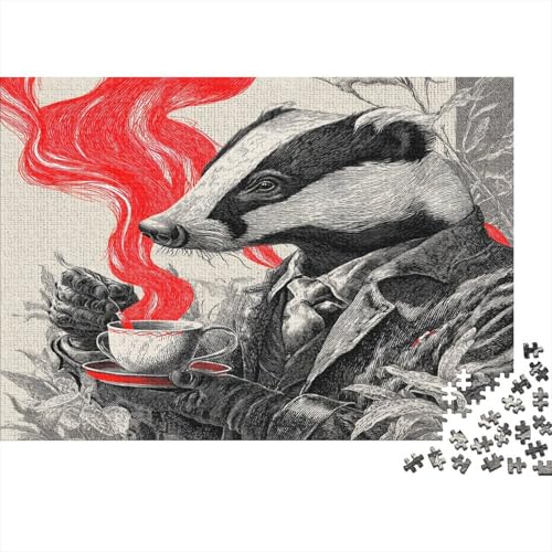 Dachs-Barista 1000pcs (75x50cm) Schwer Puzzle Lernspiel Impossible Black and White Ink Illustrationsstil Herausforderung Spielzeug Für Erwachsene Kinder von kaiyun