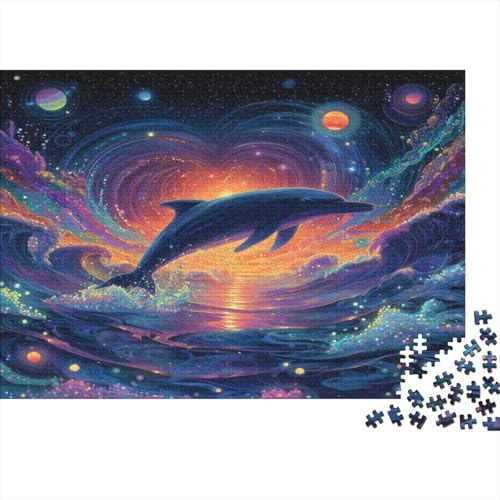 Delphine springen aus glitzernden Wellen,Universum,1000pcs (75x50cm),DIY-Puzzle Für Erwachsene von kaiyun