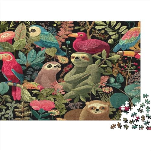Dicke Blätter,Brightly Farbenreich Parrots, Sloths and Affes in The Dschungel,1000pcs (75x50cm),DIY-Puzzle Für Erwachsene von kaiyun