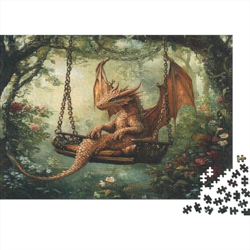 Drache Sitting on Rocking Chair 1000pcs (75x50cm) Schwer Puzzle Lernspiel Impossible Wald Garden Herausforderung Spielzeug Für Erwachsene Kinder von kaiyun
