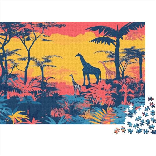 Dschungelblätter-Sonnenuntergang Sky, Giraffe,Rätsel Für Erwachsene 1000pcs (75x50cm),Herausforderungsspiele von kaiyun