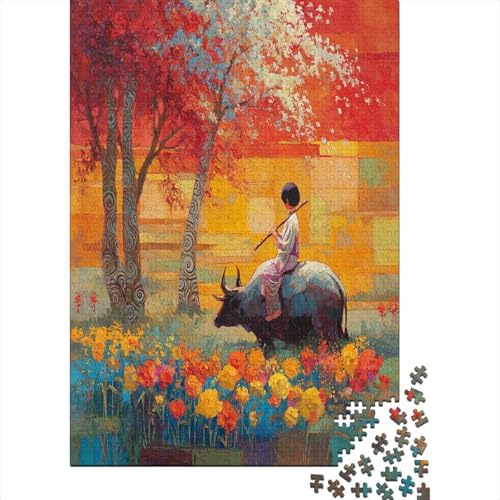 EIN Junge reitet auf dem Rücken eines großen Büffels und spielt Flöte 38x26cm/1000pcs Puzzles, Die Für Erwachsene Und Personen Ab 14 Jahren Geeignet Sind von kaiyun