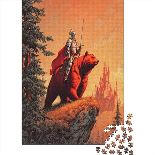 EIN Ritter reitet auf dem Rücken eines roten Bären auf einem Hügel Puzzle 1000 Teile, Lernspiel, Unmöglich, Anspruchsvolles Spielzeug Für Erwachsene Und Kinder Ab 14 Jahren 70x50cm/1000pcs von kaiyun