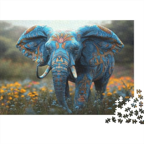 Elefant 1000pcs (75x50cm) Erwachsenenpuzzle - Blauer 3D-Effekt DIY-Puzzlespielzeug von kaiyun