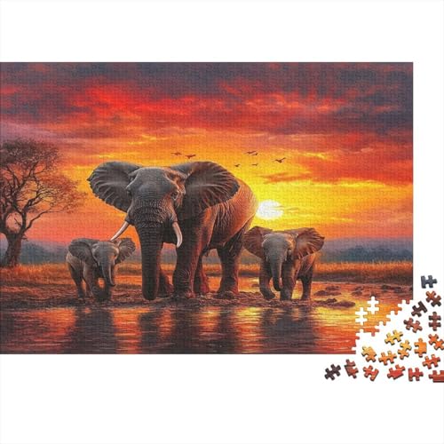 Elefant Family 1000pcs (75x50cm) Puzzle, Lernspiel Impossible Sonneset Herausforderungsspielzeug Für Erwachsene Teenager von kaiyun