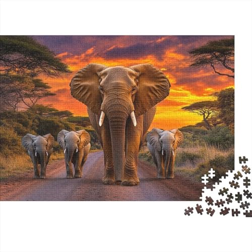 Elefant und Elefantenbaby bei Sonnenuntergang 1000pcs (75x50cm) Puzzles, Die Für Erwachsene Und Personen Ab 14 Jahren Geeignet Sind Wildtiere von kaiyun