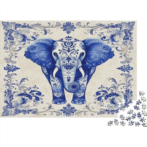 Elefantenmuster Rätsel Für Erwachsene |Blau-weißer Stammesstil| 1000pcs (75x50cm) Puzzles Lernspiele Home Decor von kaiyun