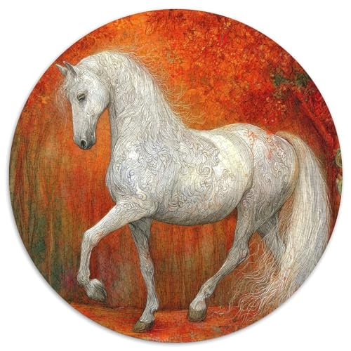 ,Elegantes weißes Horse stolziert durch den Wald,1000pcs (67.5x67.5cm),DIY-Puzzle Für Erwachsene von kaiyun