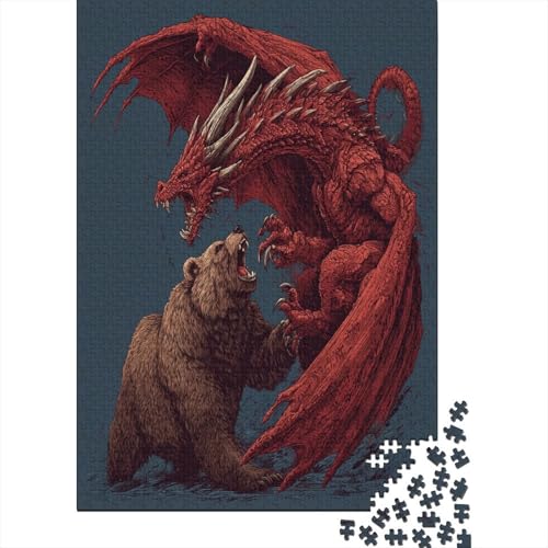 European Red Drache Fighting Brown Bear Puzzle 1000 Teile, Lernspiel, Unmöglich, Anspruchsvolles Spielzeug Für Erwachsene Und Kinder Ab 14 Jahren 38x26cm/1000pcs von kaiyun