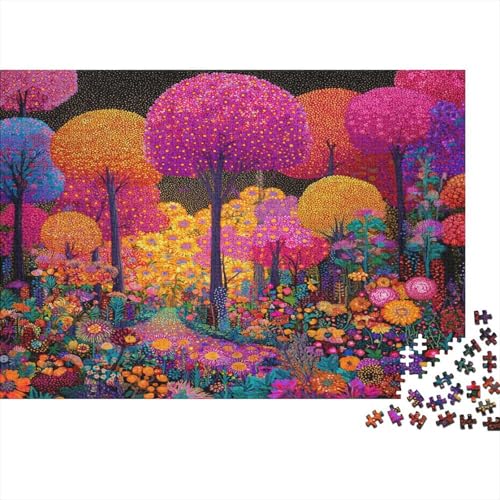 Farbenfrohe Landschaftsmalerei mit Blumen und Sträuchern, Gemusterte Nachhaltige Für Erwachsene Hochwertige Holzspielpuzzles 1000pcs (75x50cm) von kaiyun