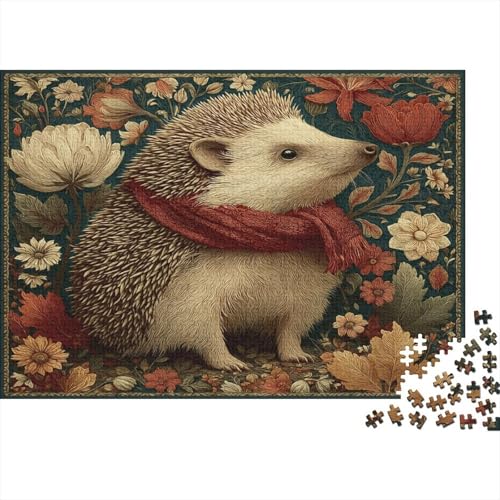 Felliger Igel, Herbstblumen,Ländliche Landschaft Gemusterte Nachhaltige Für Erwachsene Hochwertige Holzspielpuzzles 1000pcs (75x50cm) von kaiyun