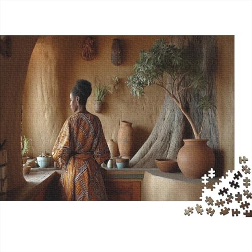 Frauen in der Küche,AfricanArchitektur Gemusterte Nachhaltige Für Erwachsene Hochwertige Holzspielpuzzles 1000pcs (75x50cm) von kaiyun