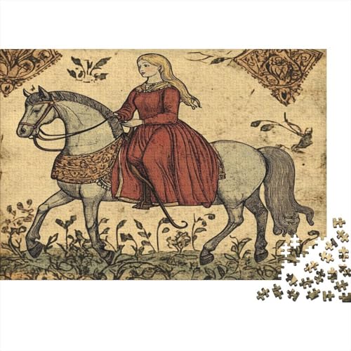 Frauen on Horses 1000pcs (75x50cm) Schwer Puzzle Lernspiel Impossible Mittelalterliche Kunst Herausforderung Spielzeug Für Erwachsene Kinder von kaiyun