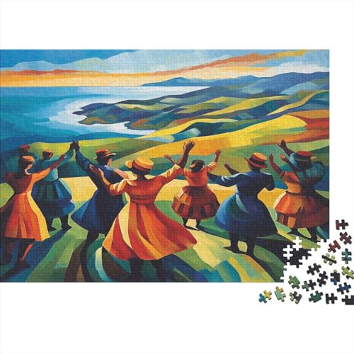 Freunde tanzen im Trommelkreis Rätsel Für Erwachsene |Blick auf den Malin-Berg| Familienspaß-Puzzles 1000pcs (75x50cm) von kaiyun